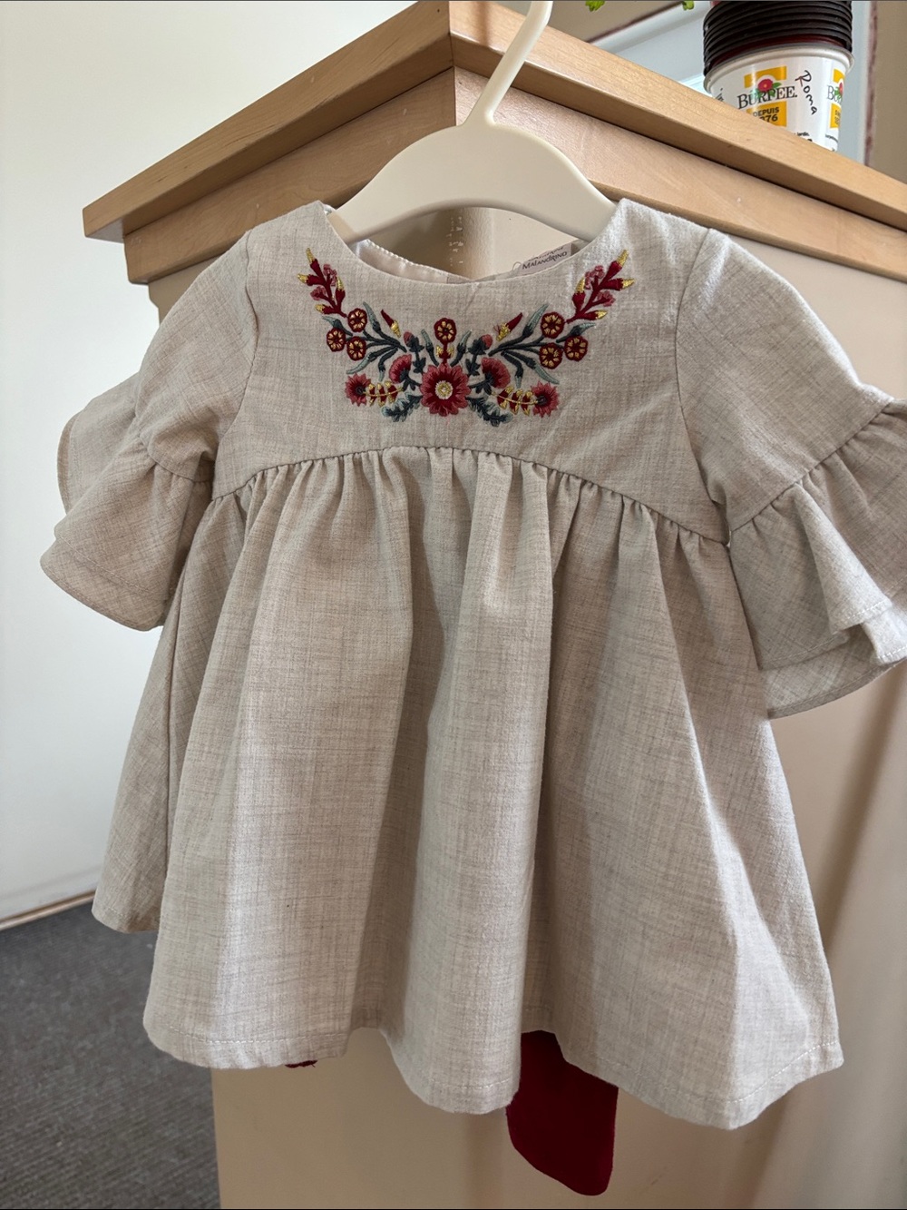 Catherine Malandrino Cream Peplum Top with Floral Embroidery